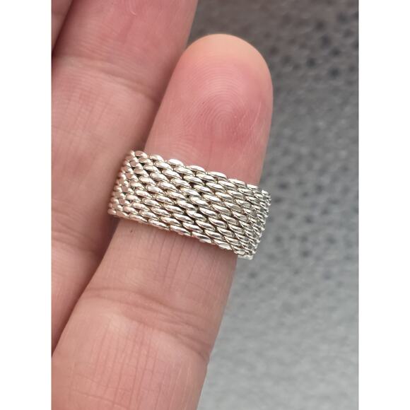Authentic Tiffany & Co Sterling Silver Somerset Mesh Band Ring Size 7 - Picture 1 of 8